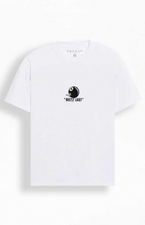 WHITE PacSun Mostly Lucky Embroidered T-Shirt | MRPLUJX-47