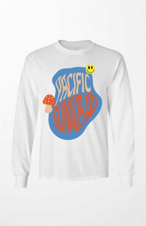 WHITE PacSun Pacific Sunwear Smiley Shrooms Long Sleeve T-Shirt | LDNOCSA-14