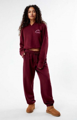 WINE PacSun Pacific Sunwear Arch Bubble Cropped Hoodie | NETJFIU-09