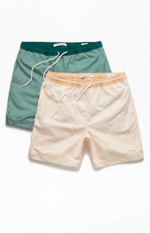 YELLOW/GREEN PacSun 2 Pack Striped 6.5" Swim Trunks | ORJAEQT-01