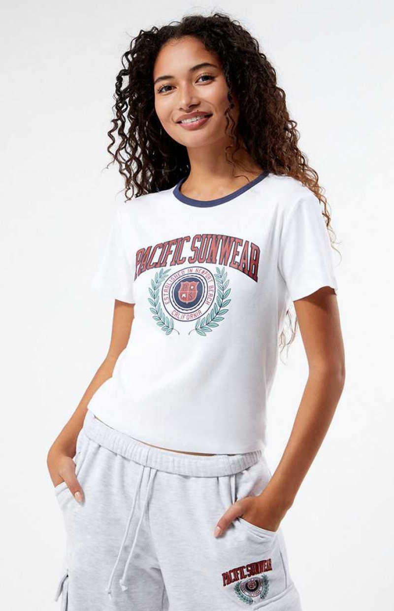 3WHITE PacSun Pacific Sunwear Collegiate T-Shirt | IAQKLNC-82