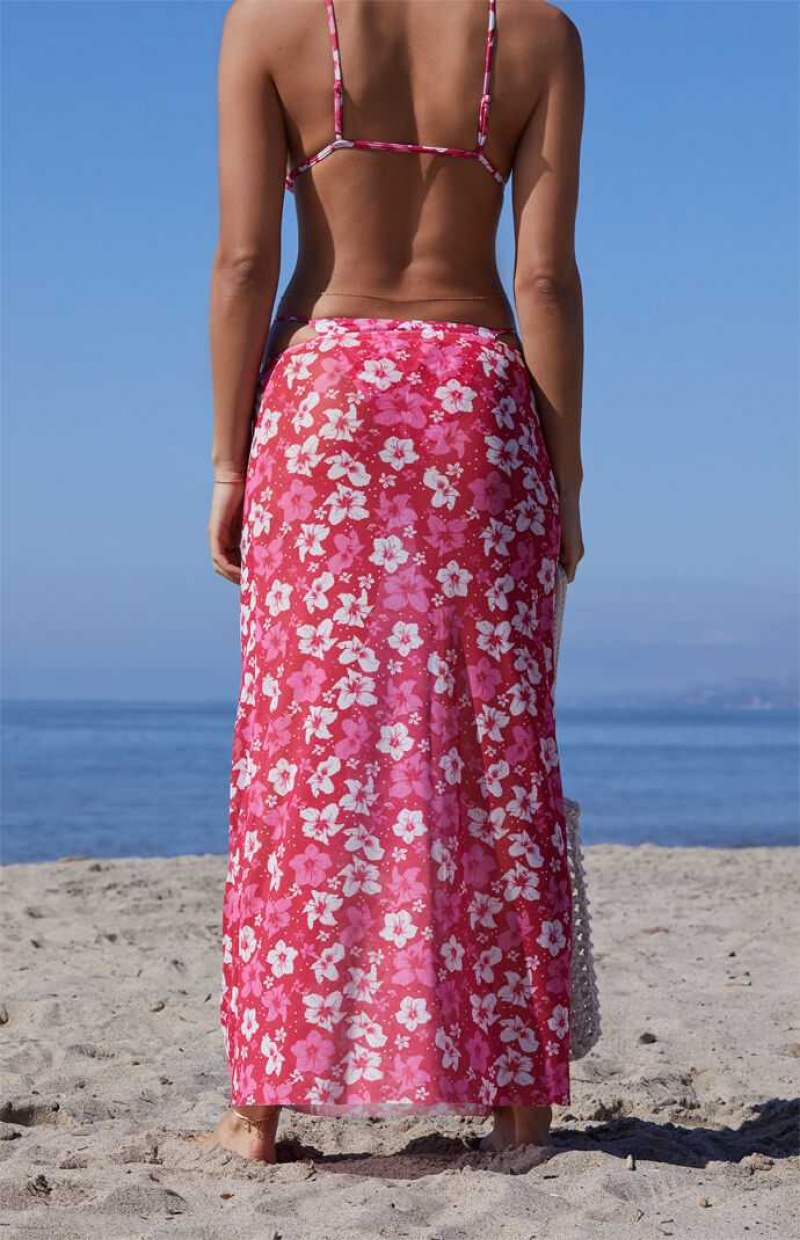 ALLOVER PRINT PacSun Pink Floral Destination Mesh Midi Skirt | JGIFOCP-40