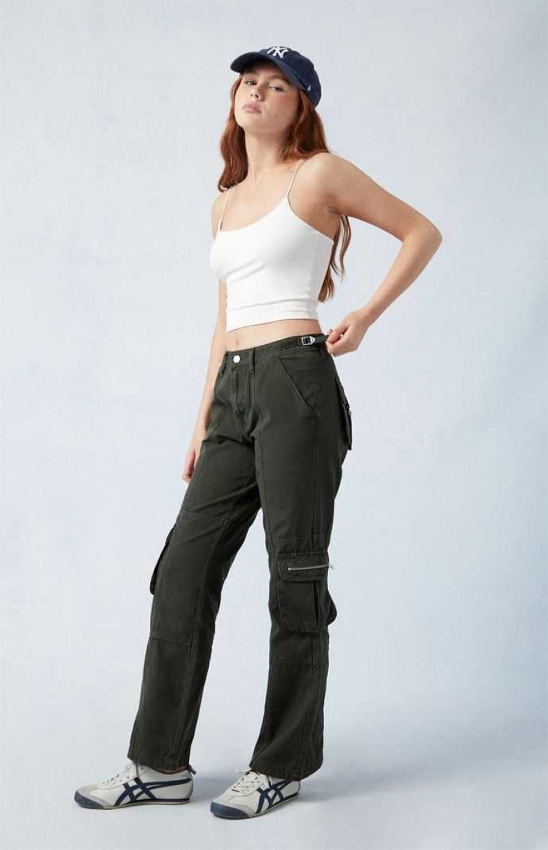 ARMY GREEN PacSun Army Green Mid Rise Vintage Bootcut Pants | JDLNOIR-34