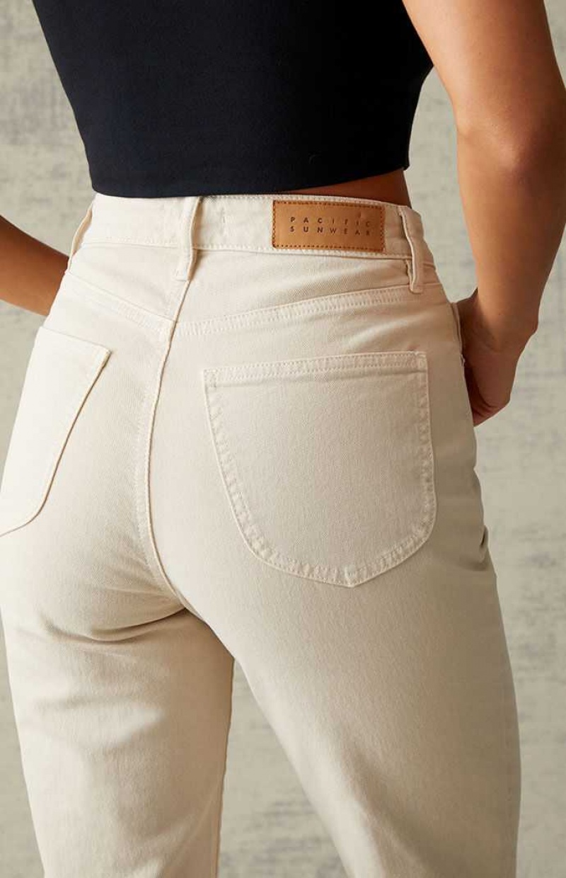 BEIGE PacSun Beige Curve Straight Leg Jeans | CDMLQOR-73