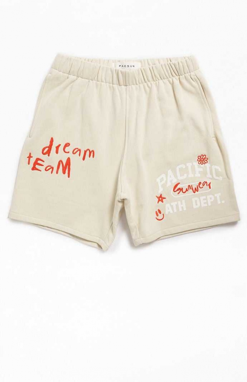 BEIGE PacSun Dream Team Sweat Shorts | PLXBDTS-23