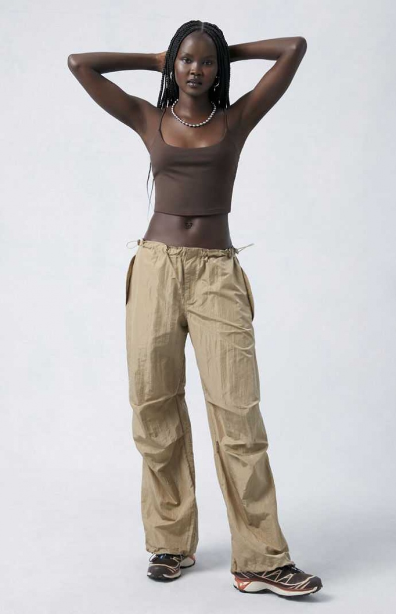 BEIGE PacSun Shine Low Rise Parachute Pants | VNRYJCI-89