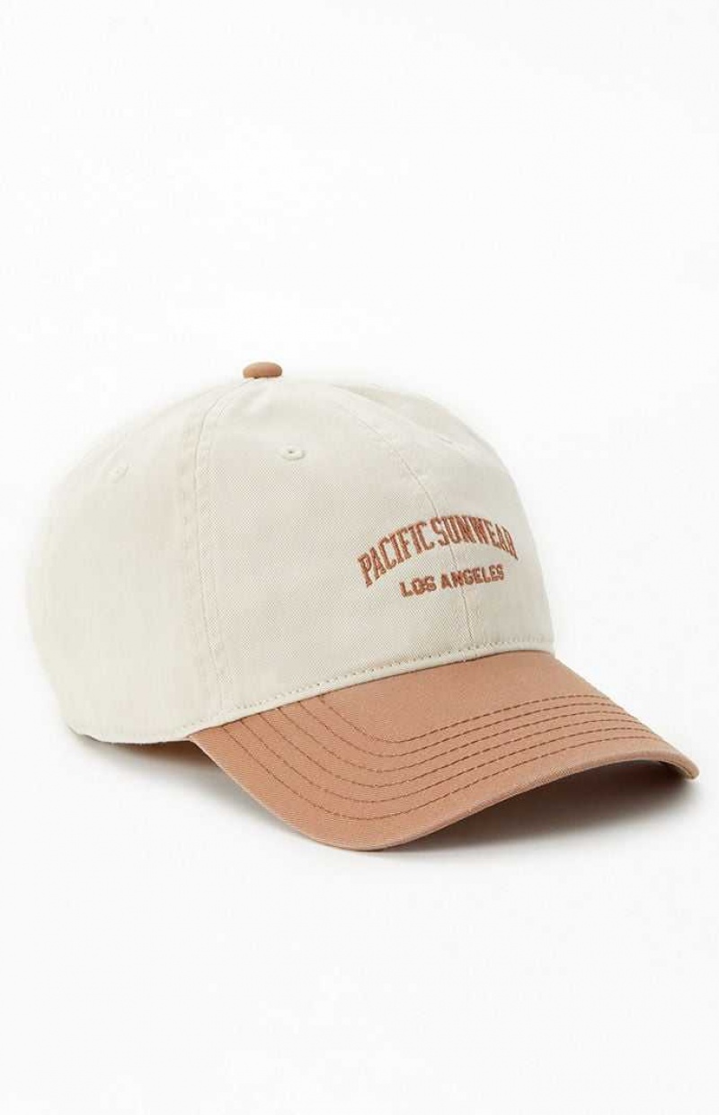 BEIGE PacSun Two Tone Pacific Sunwear Dad Hat | UVIDHJS-03