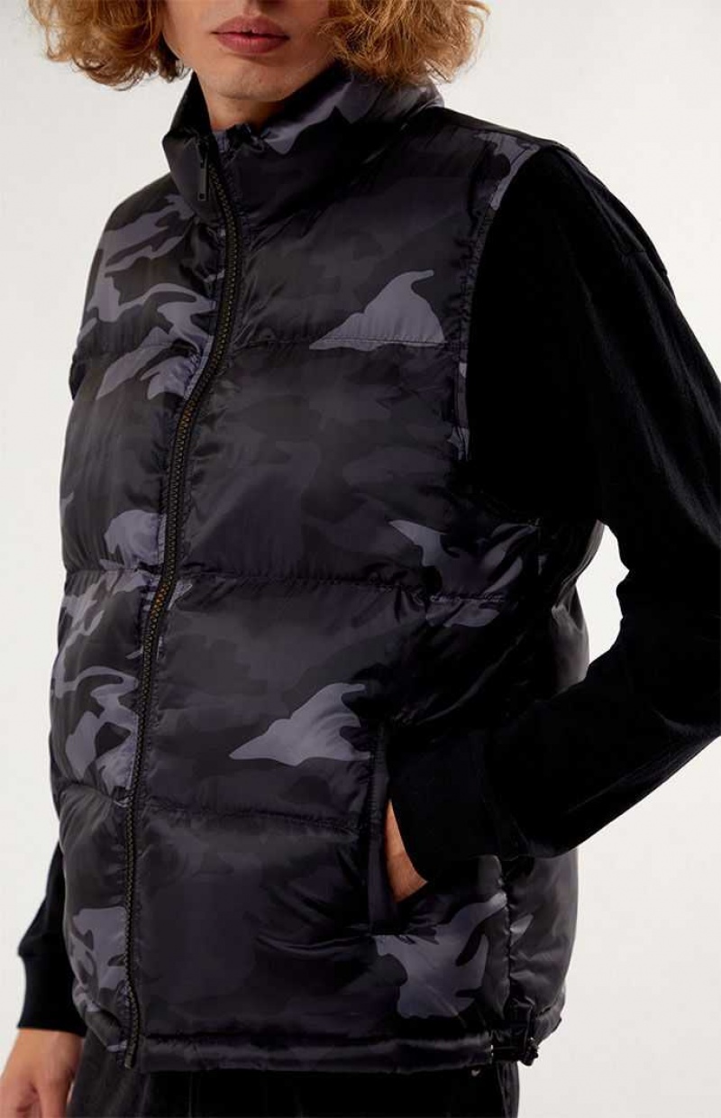 BLACK/CAMO PacSun Black Camo Puffer Vest | YOMBFPZ-13