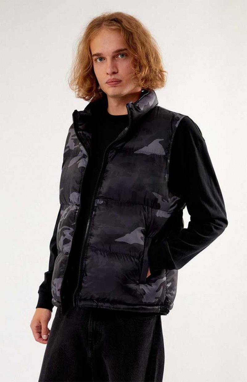 BLACK/CAMO PacSun Black Camo Puffer Vest | YOMBFPZ-13