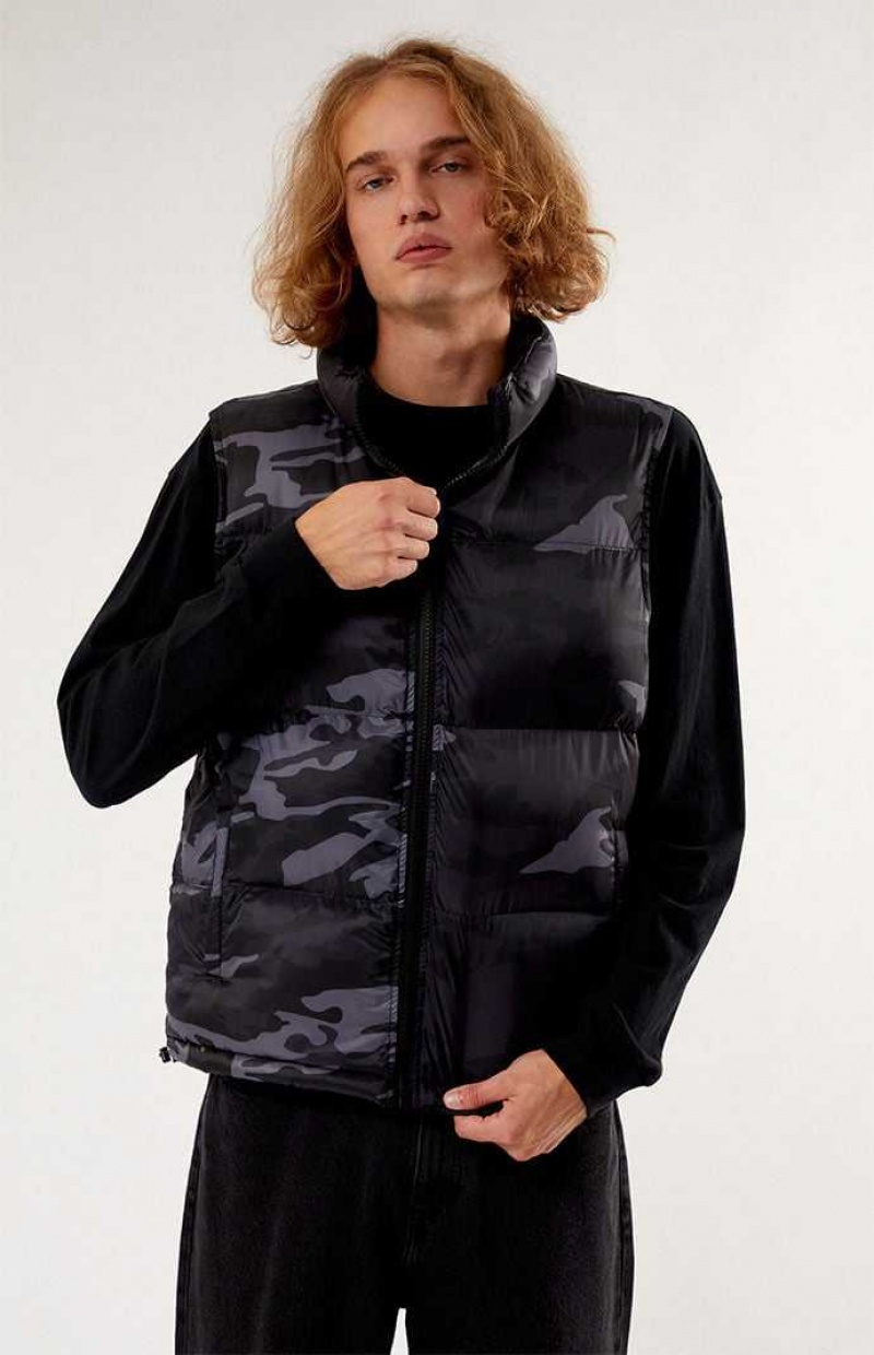 BLACK/CAMO PacSun Black Camo Puffer Vest | YOMBFPZ-13