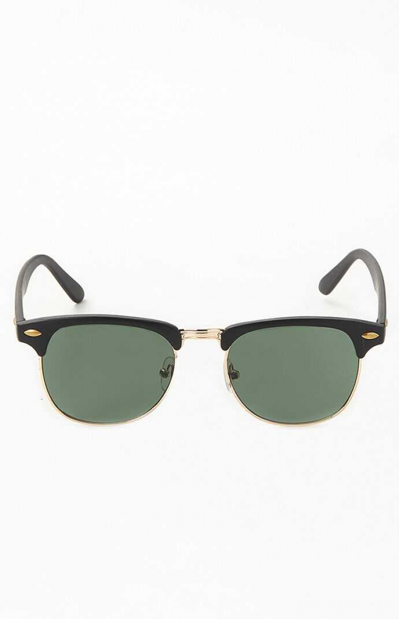 BLACK/GOLD PacSun Small Metal Fifty-Fifty Sunglasses | MGOAFTQ-95