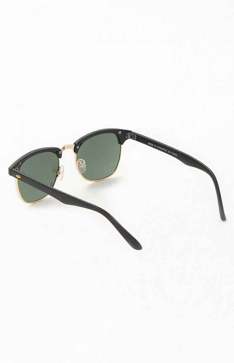 BLACK/GOLD PacSun Small Metal Fifty-Fifty Sunglasses | MGOAFTQ-95