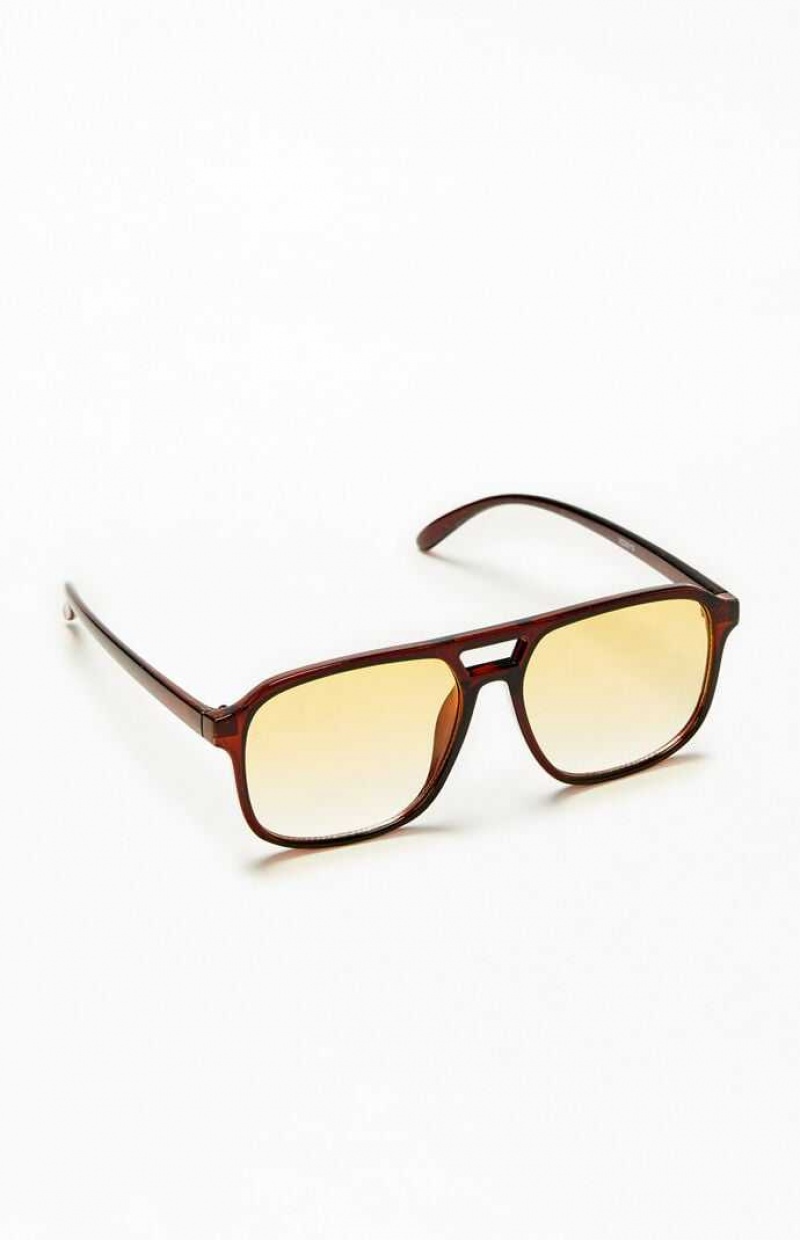 BLACK/ORANGE PacSun Square Aviator Sunglasses | OABQDLW-69