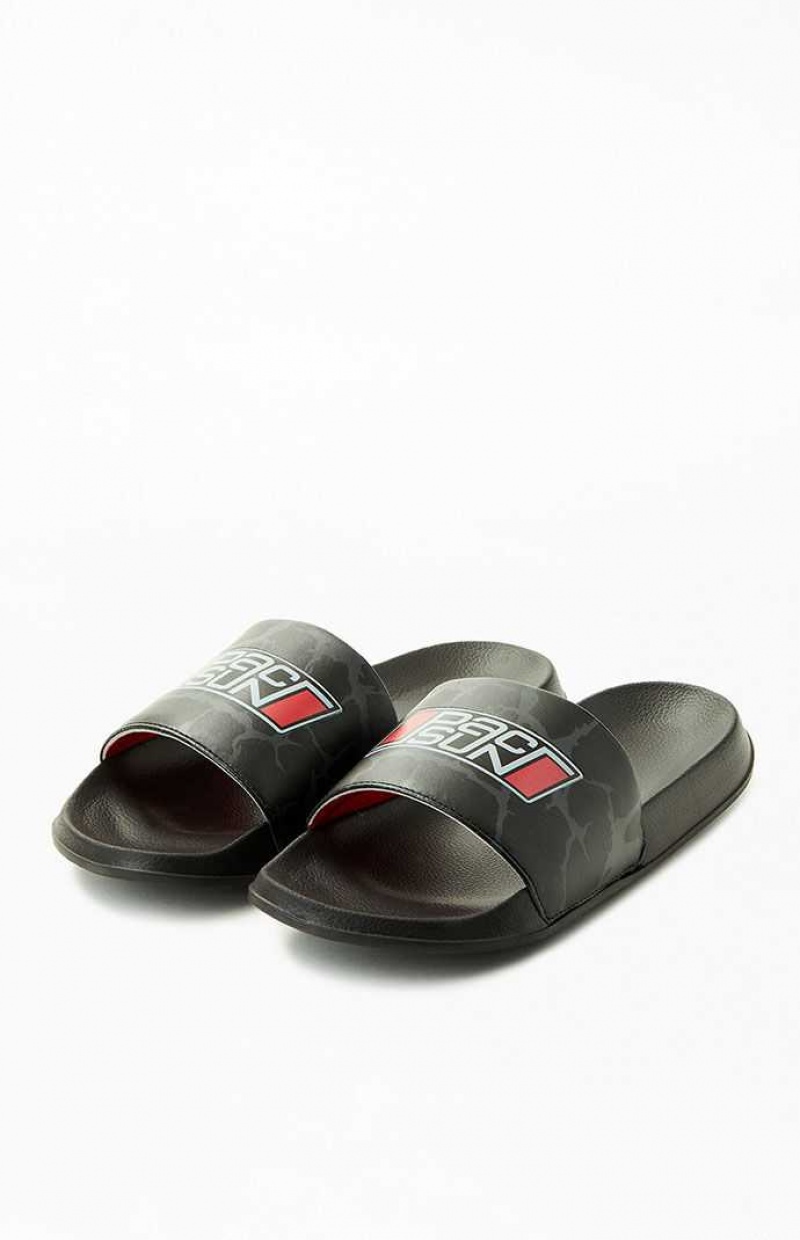 BLACK/RED PacSun Classic Slide Sandals | SIURCEZ-47