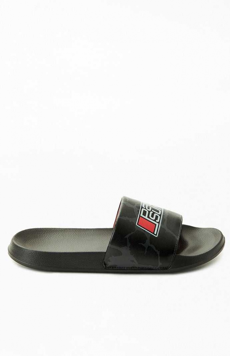 BLACK/RED PacSun Classic Slide Sandals | SIURCEZ-47