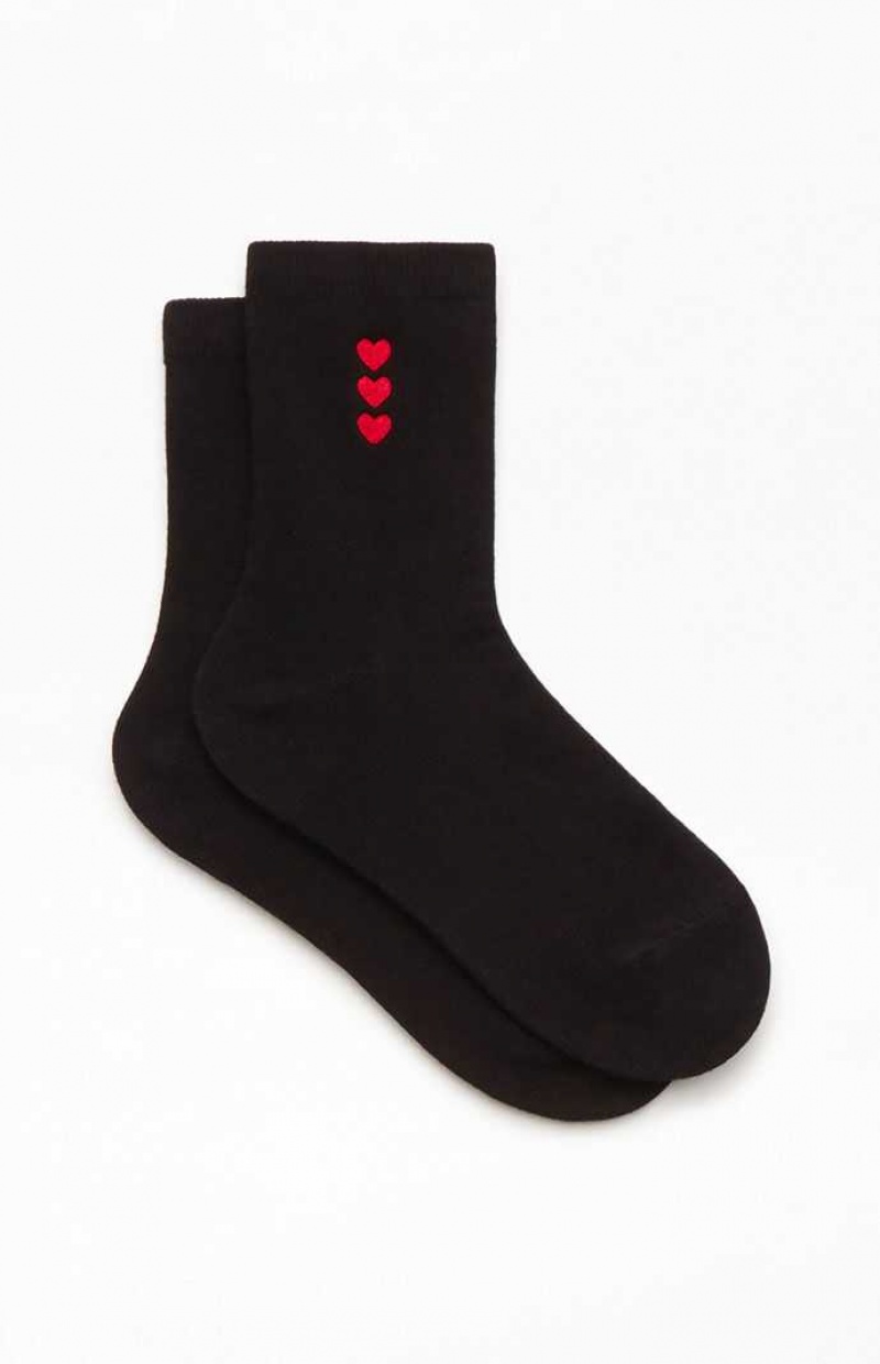 BLACK/RED PacSun Vertical Heart Crew Socks | GFJYMRT-10