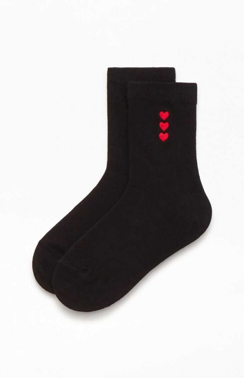 BLACK/RED PacSun Vertical Heart Crew Socks | GFJYMRT-10