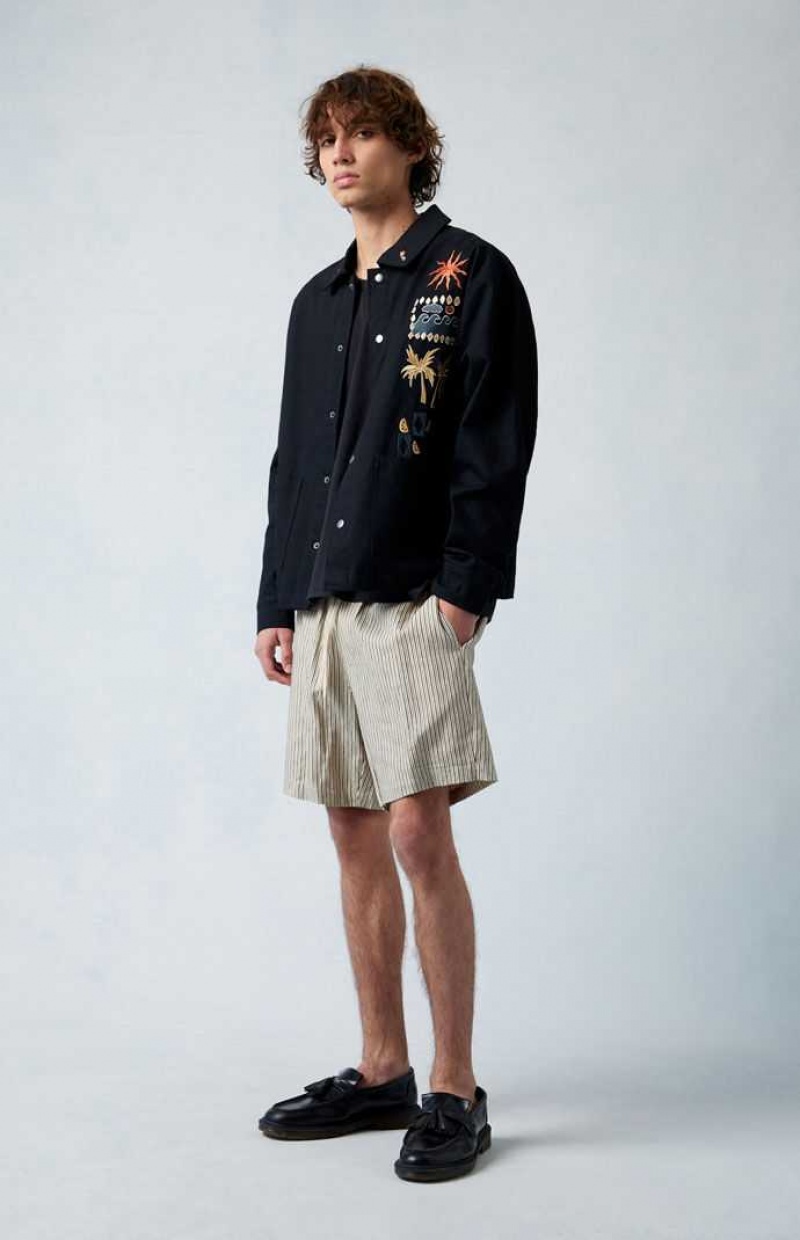 BLACK/WHITE PacSun Black Russel Linen Volley Shorts | AOJLNEV-02