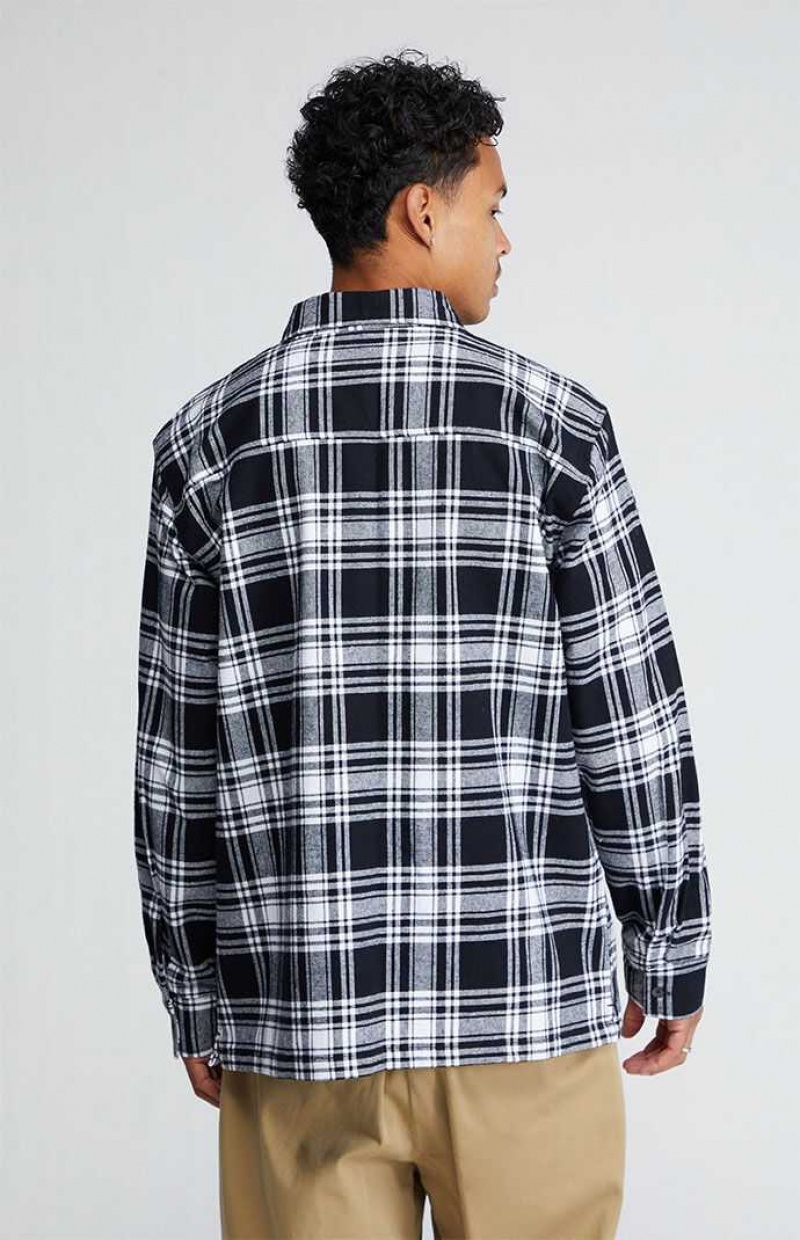 BLACK/WHITE PacSun Black & White Plaid Heavyweight Flannel Shirt | DLTVFNM-57