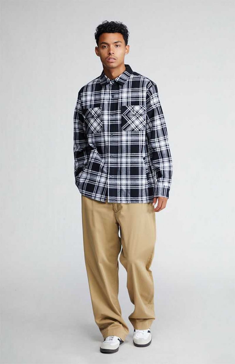 BLACK/WHITE PacSun Black & White Plaid Heavyweight Flannel Shirt | DLTVFNM-57