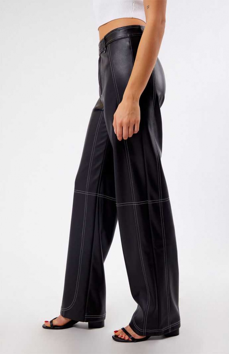 BLACK/WHITE PacSun Faux Leather Low Rise Straight Leg Pants | AFNJRKE-53