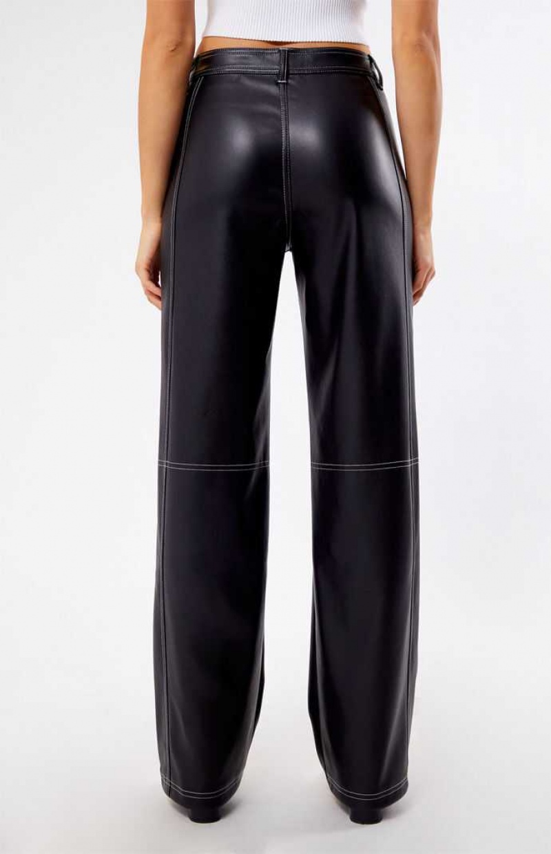 BLACK/WHITE PacSun Faux Leather Low Rise Straight Leg Pants | AFNJRKE-53