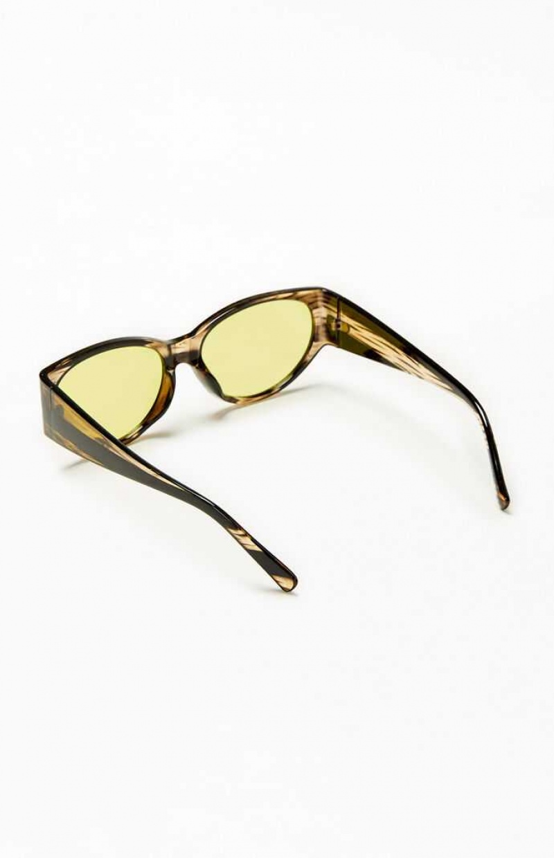 BLACK/YELLOW PacSun Oval Frame Sunglasses | DEKGCTO-57