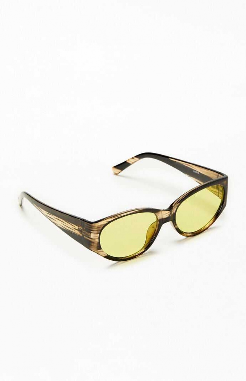 BLACK/YELLOW PacSun Oval Frame Sunglasses | DEKGCTO-57