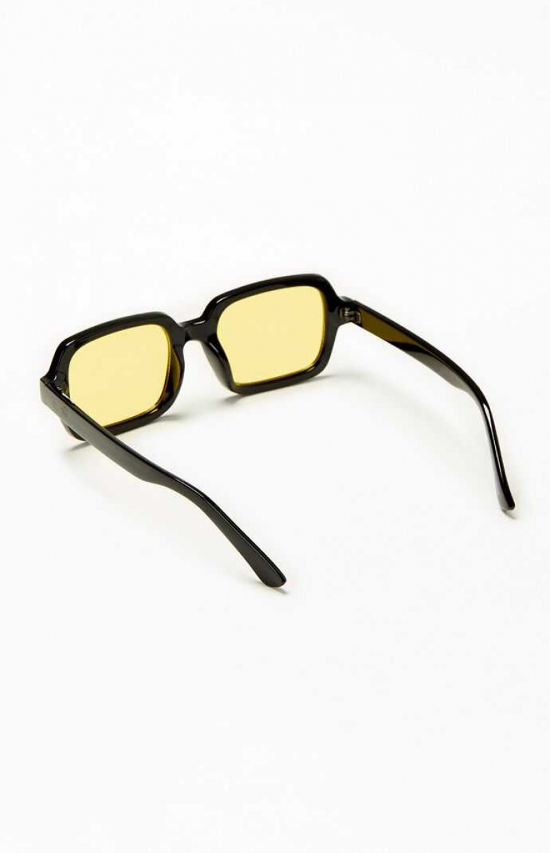 BLACK/YELLOW PacSun Rectangle Frame Sunglasses | QJLKWMI-36