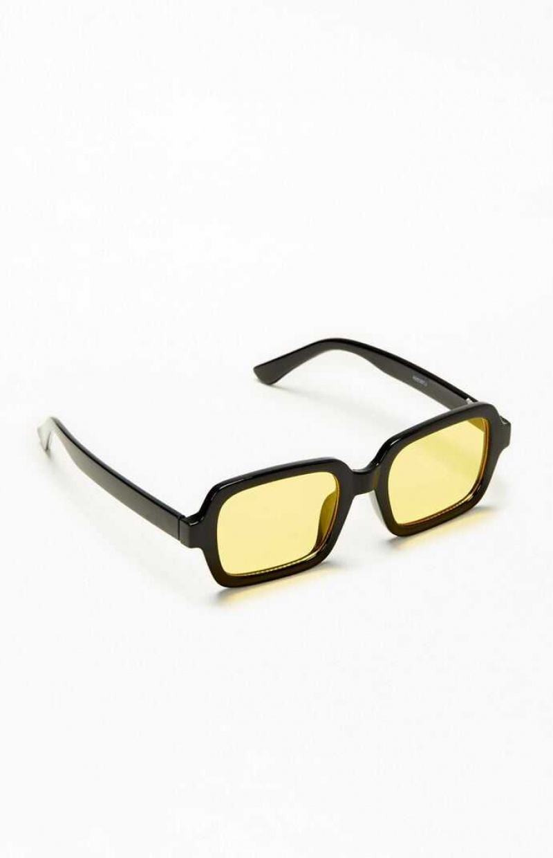 BLACK/YELLOW PacSun Rectangle Frame Sunglasses | QJLKWMI-36