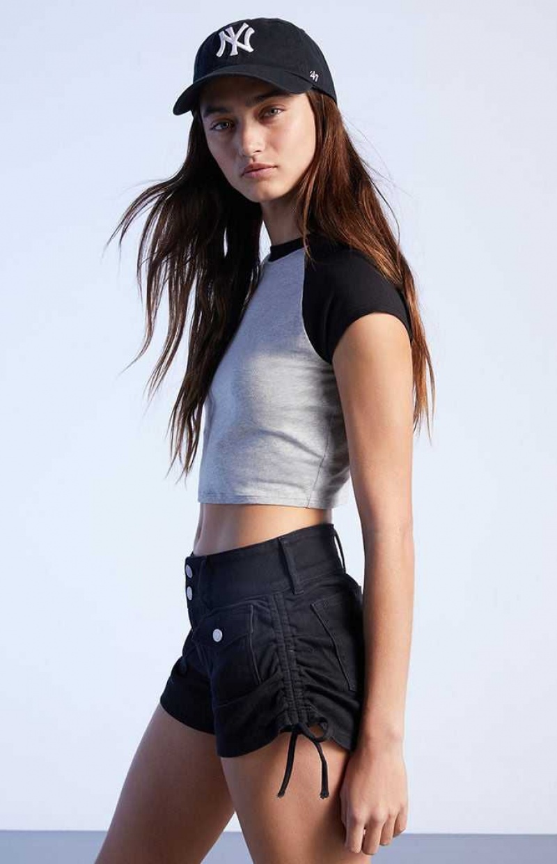 BLACK PacSun Black Cinched Stretch Low Rise Denim Shorts | EISRKLB-27