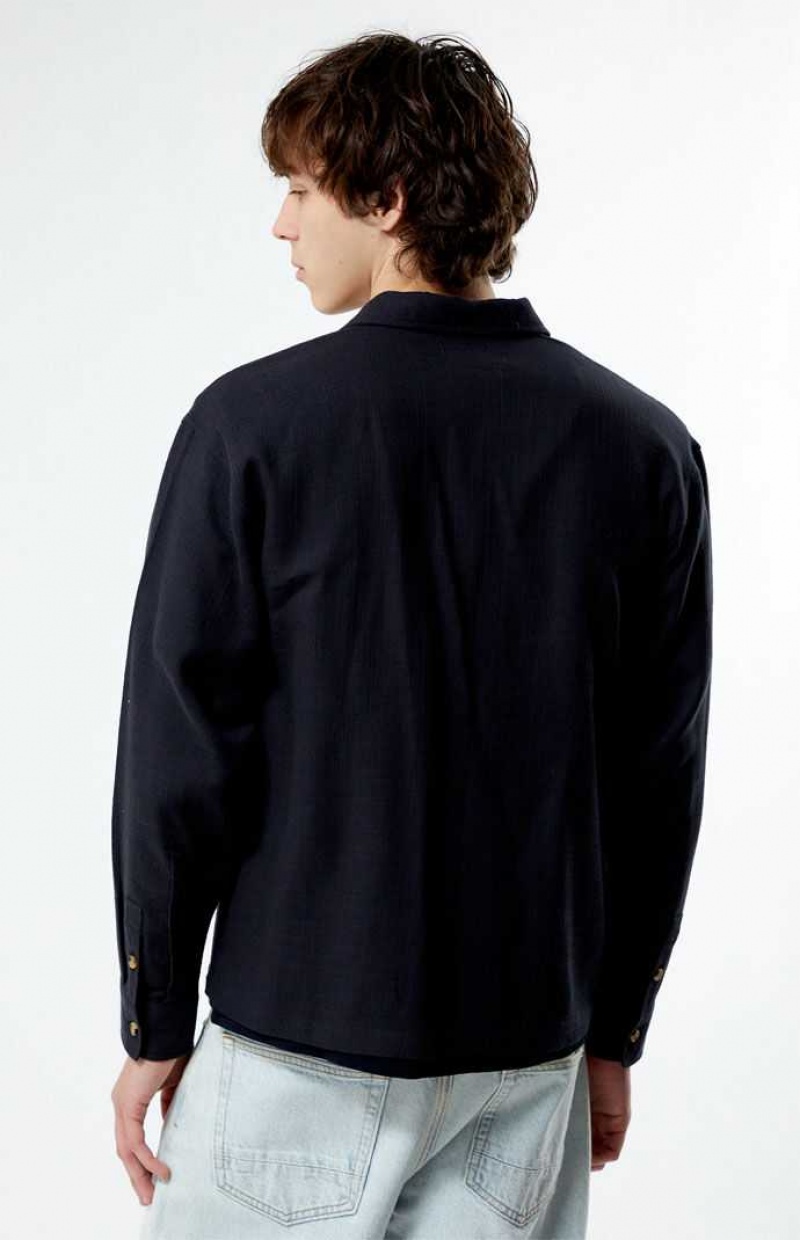 BLACK PacSun Black Cropped Classic Long Sleeve Shirt | YVQDWXS-03