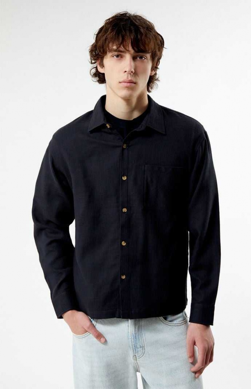 BLACK PacSun Black Cropped Classic Long Sleeve Shirt | YVQDWXS-03