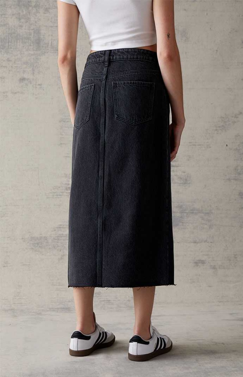 BLACK PacSun Black Denim Midi Skirt | FBDEUIJ-91