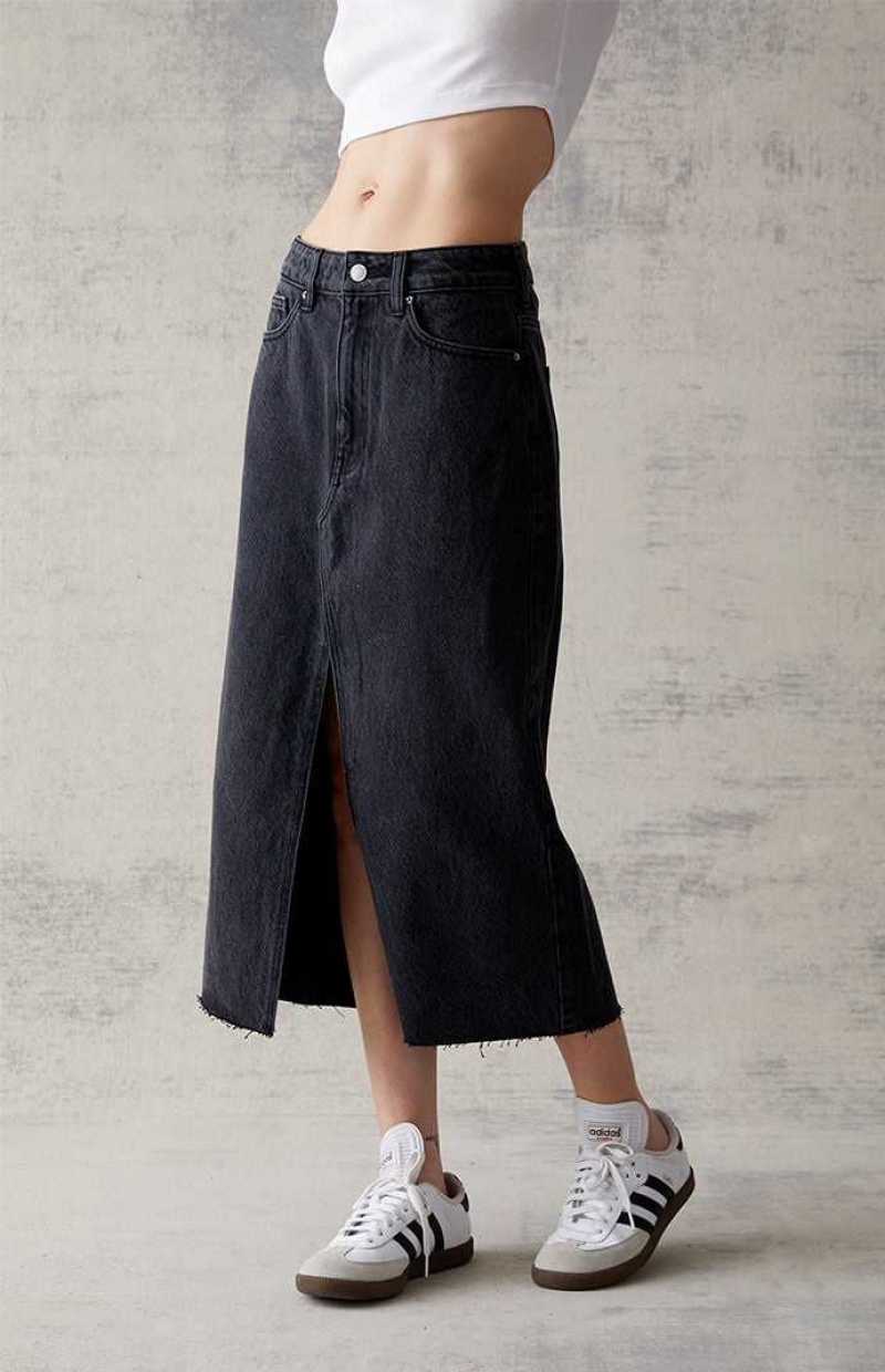 BLACK PacSun Black Denim Midi Skirt | FBDEUIJ-91