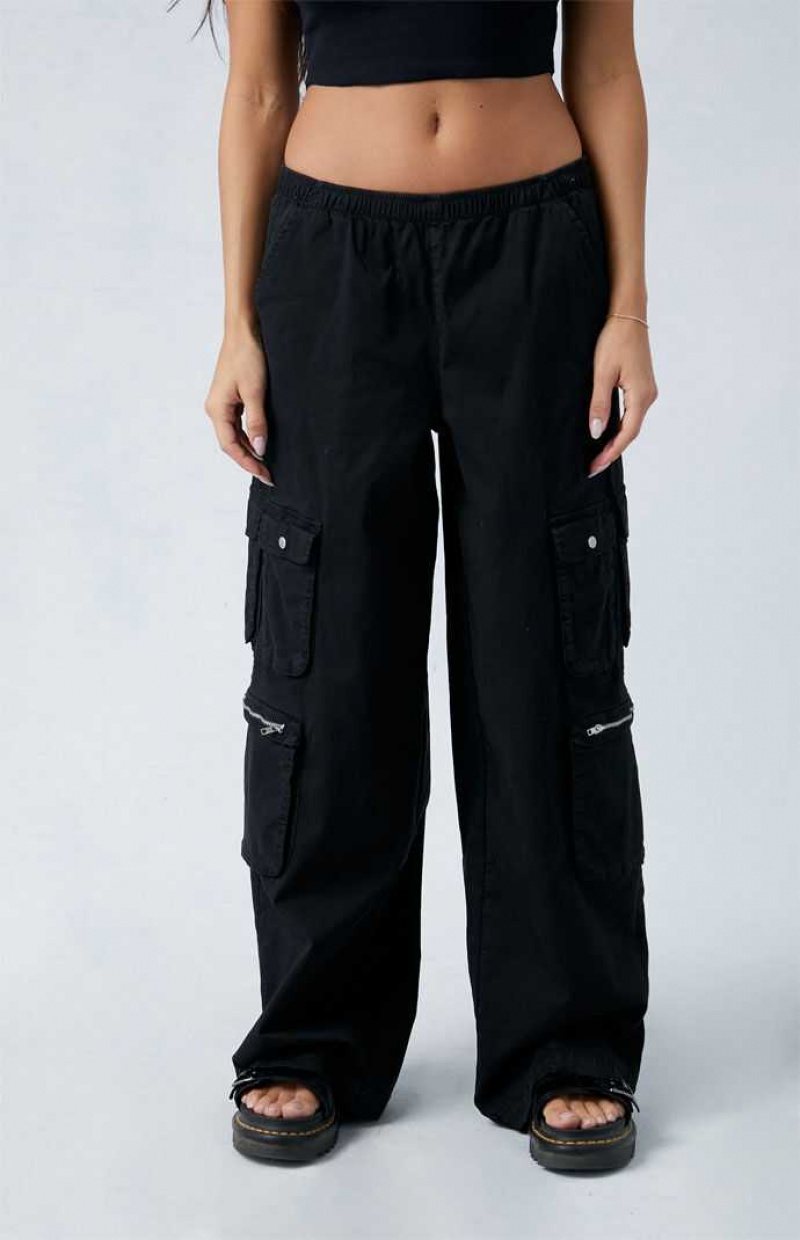 BLACK PacSun Black Draped Low Rise Wide Leg Cargo Pants | DGOHPJI-49