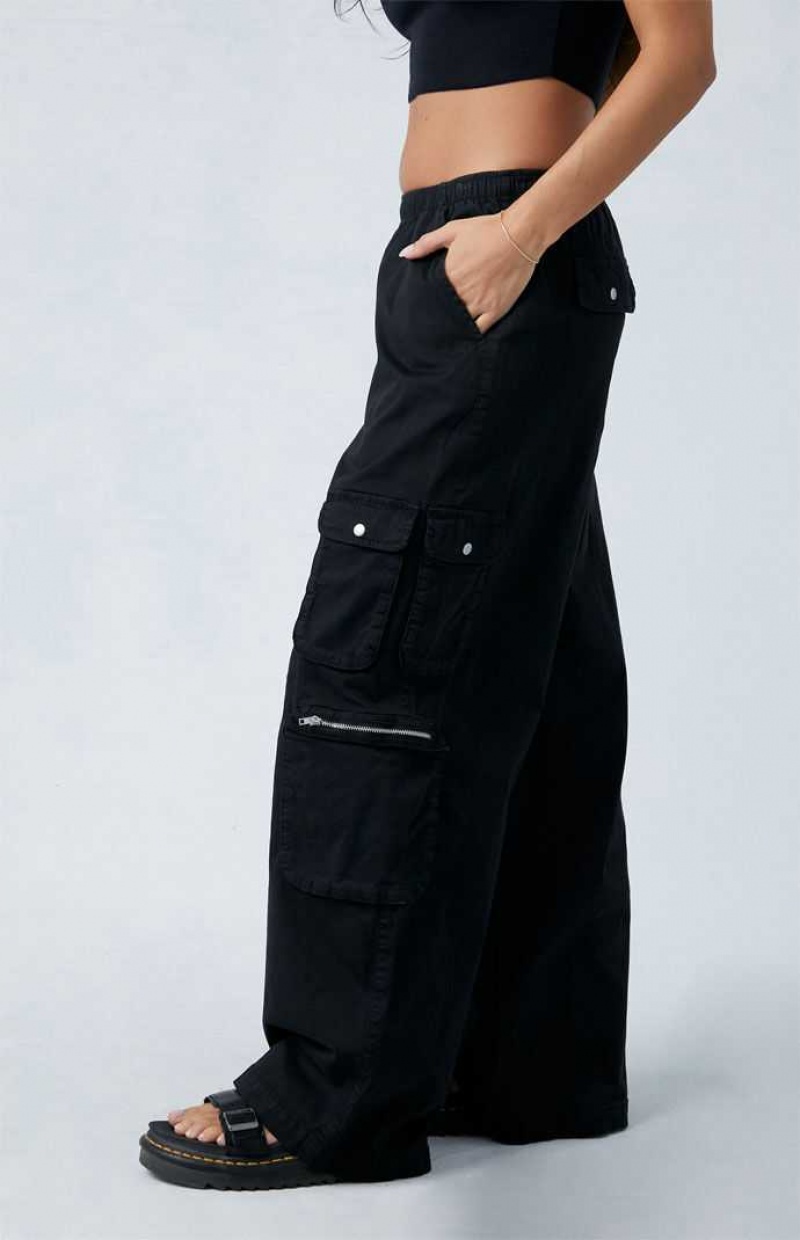 BLACK PacSun Black Draped Low Rise Wide Leg Cargo Pants | DGOHPJI-49