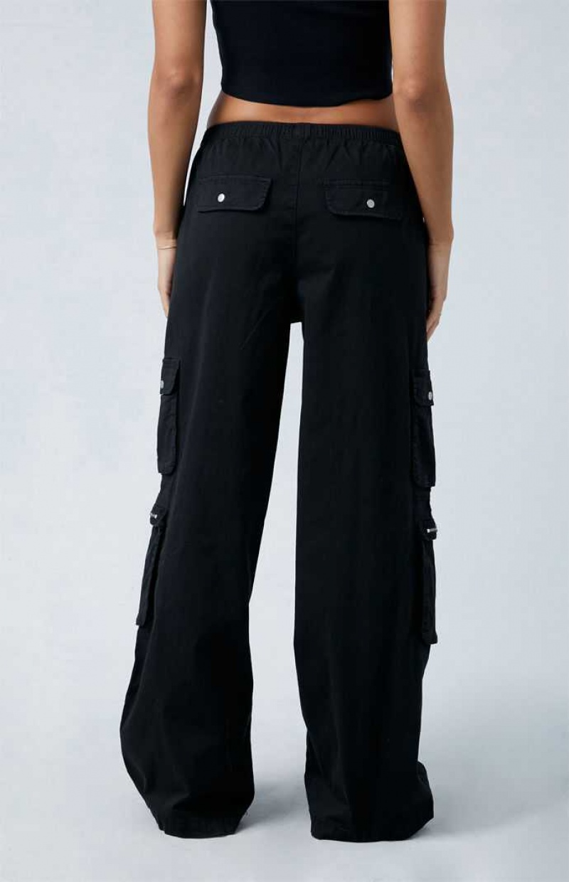 BLACK PacSun Black Draped Low Rise Wide Leg Cargo Pants | DGOHPJI-49