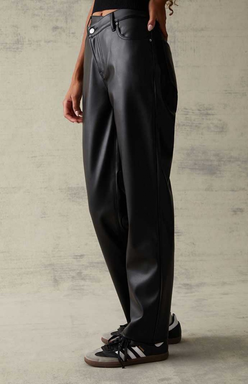 BLACK PacSun Black Faux Leather Asymmetrical Dad Pants | WVTSZNL-75