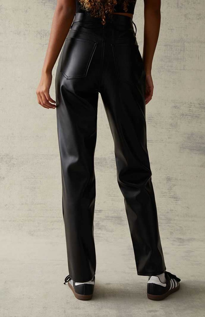 BLACK PacSun Black Faux Leather Asymmetrical Dad Pants | WVTSZNL-75