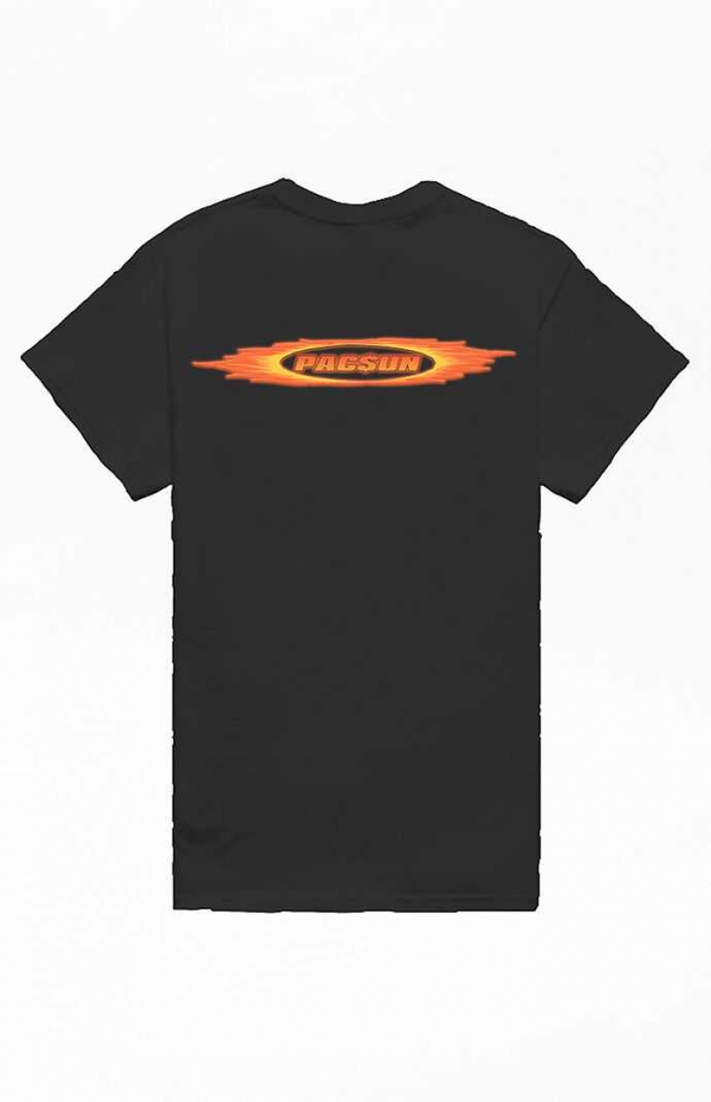 BLACK PacSun Black Flames Logo T-Shirt | DHRKVAP-36