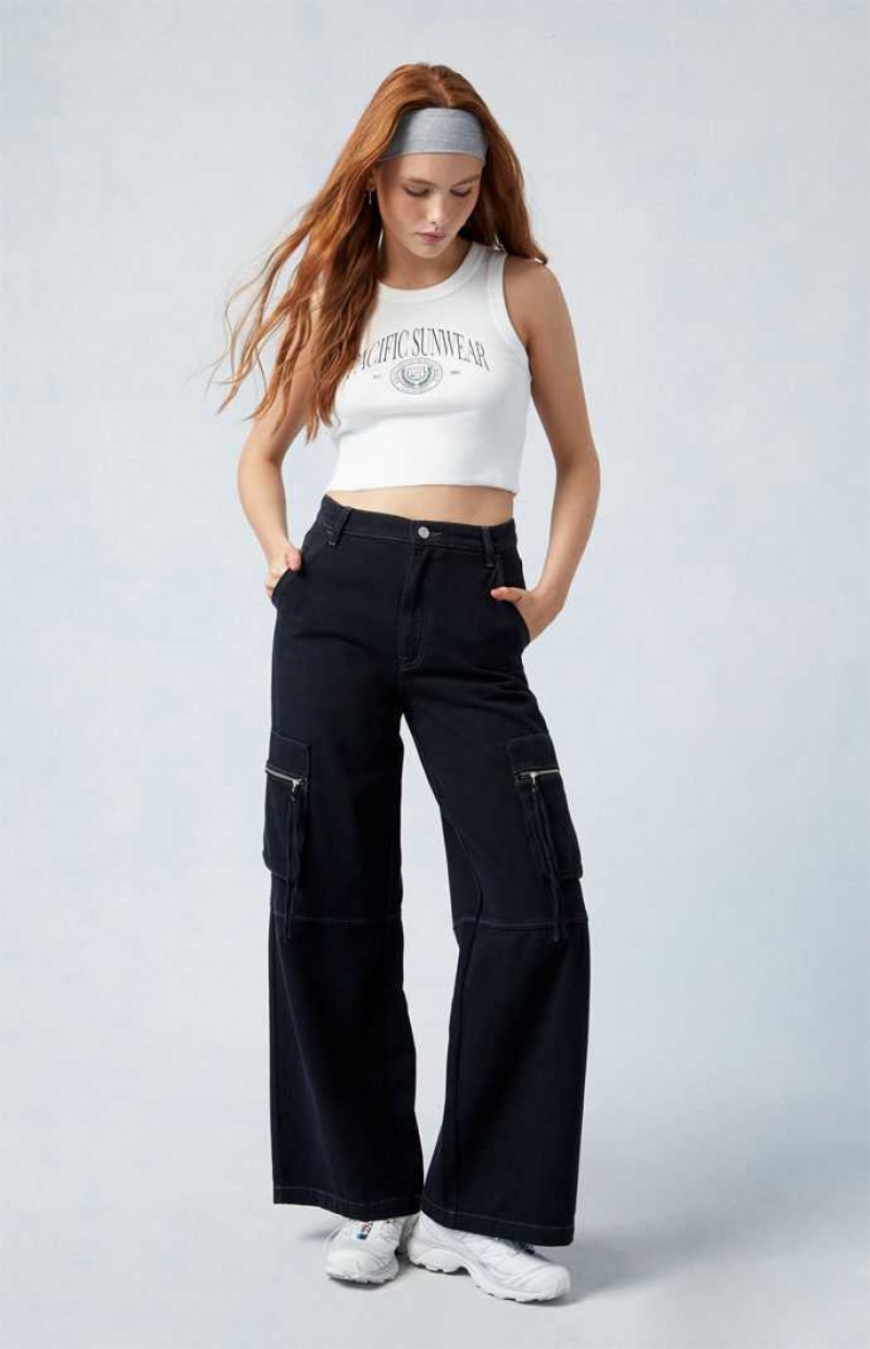 BLACK PacSun Black High Waisted Wide Leg Cargo Pants | BIQUNLV-46