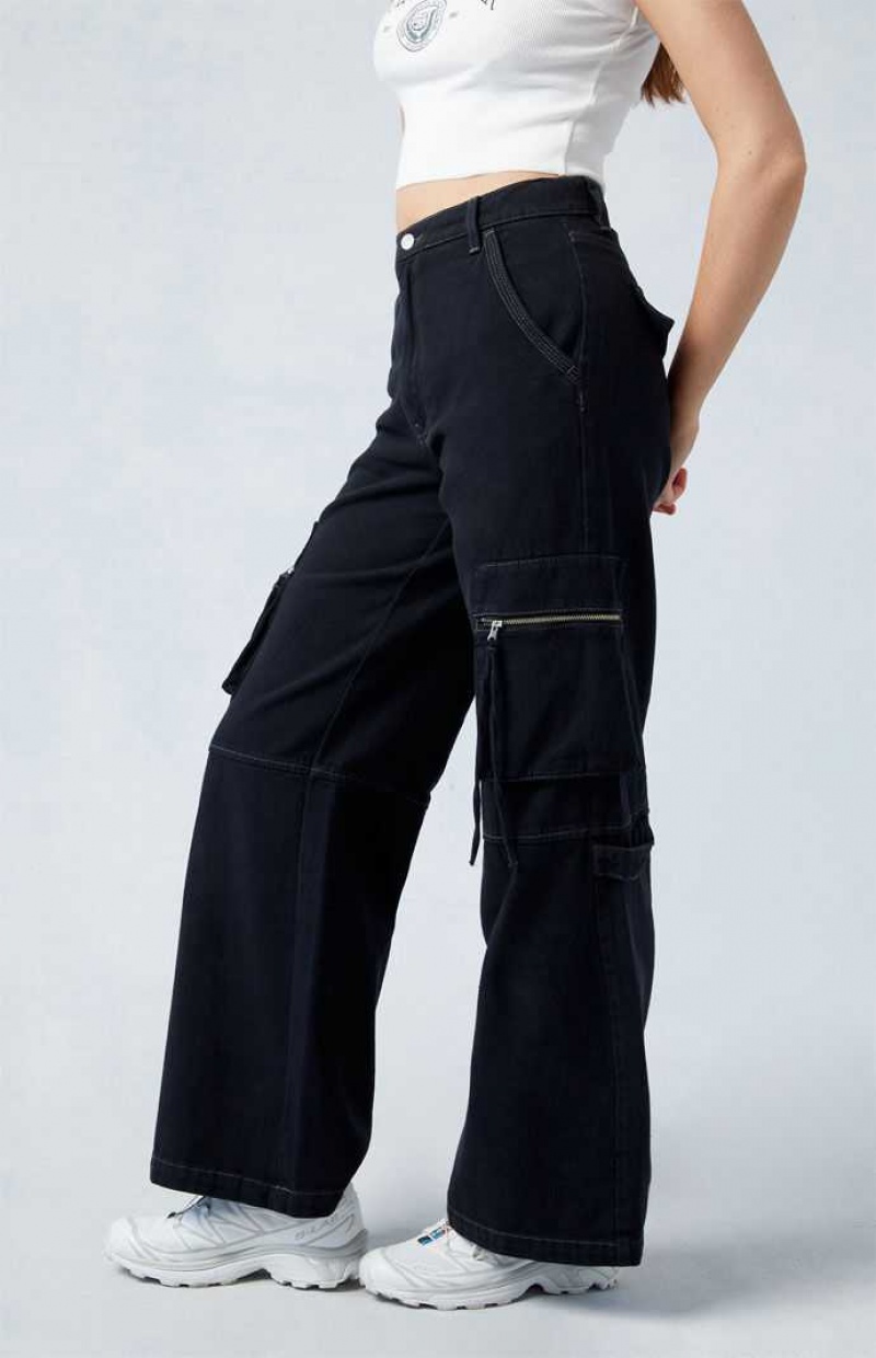 BLACK PacSun Black High Waisted Wide Leg Cargo Pants | BIQUNLV-46