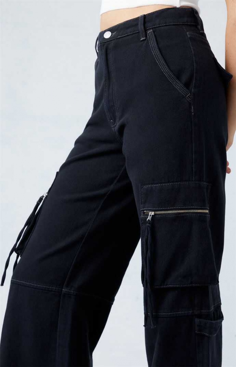 BLACK PacSun Black High Waisted Wide Leg Cargo Pants | BIQUNLV-46