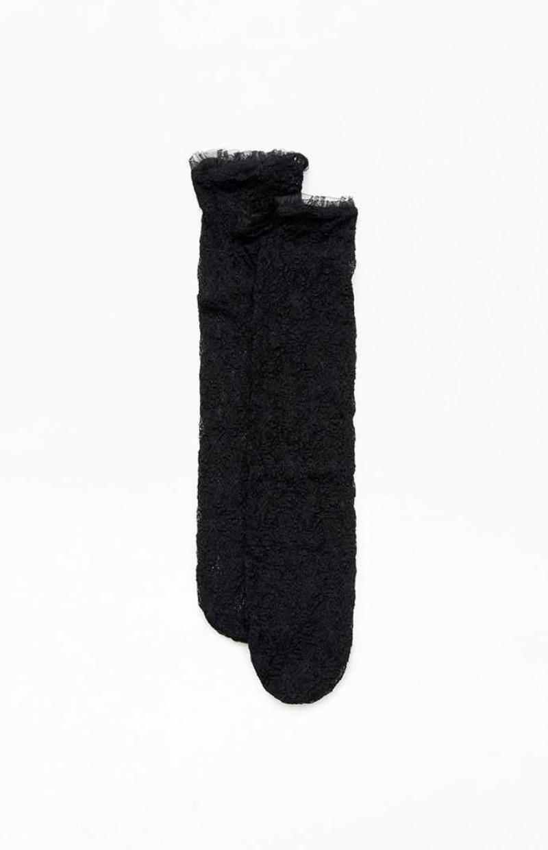 BLACK PacSun Black Lace Crew Socks | FBODITX-62