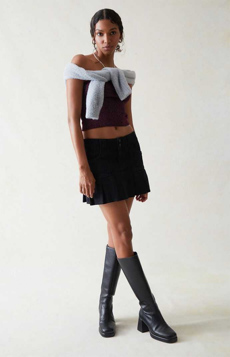 BLACK PacSun Black Low Rise Pleated Mini Skirt | JILGWVN-04