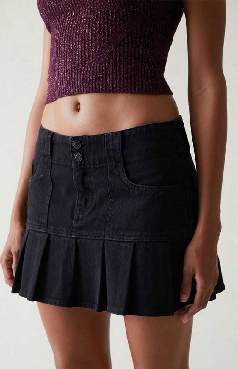 BLACK PacSun Black Low Rise Pleated Mini Skirt | JILGWVN-04