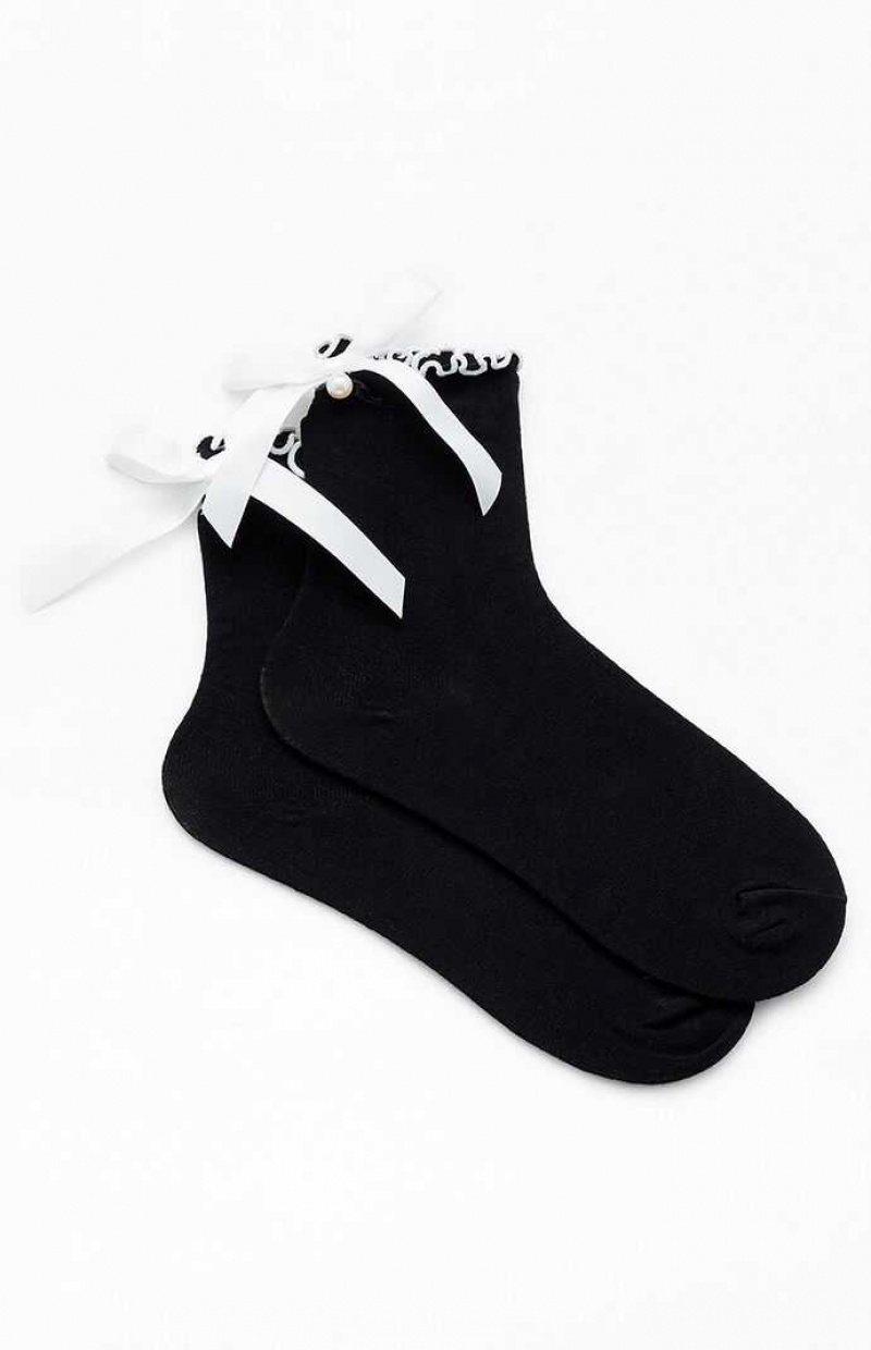 BLACK PacSun Black Ruffle Bow Socks | KGBTCIS-67