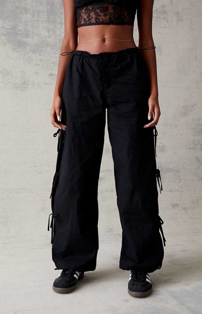 BLACK PacSun Black Tie Side Baggy Pants | LBFNMAX-46