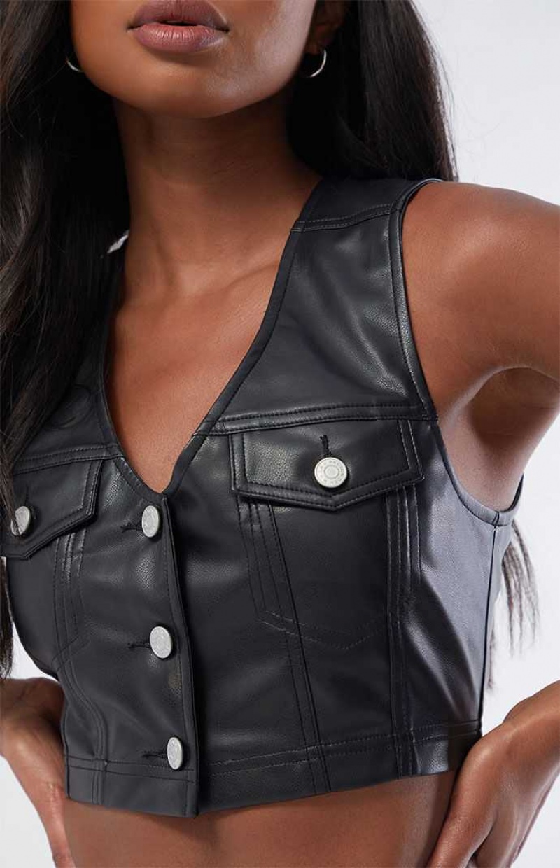 BLACK PacSun Black Ultra Cropped Faux Leather Vest | TUDBAXL-97